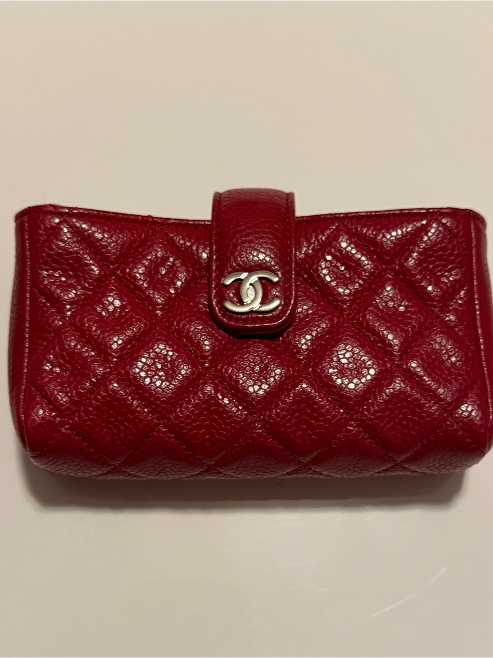 CHANEL Authentic Red Quilted CC Snap Wallet Very Good Condition